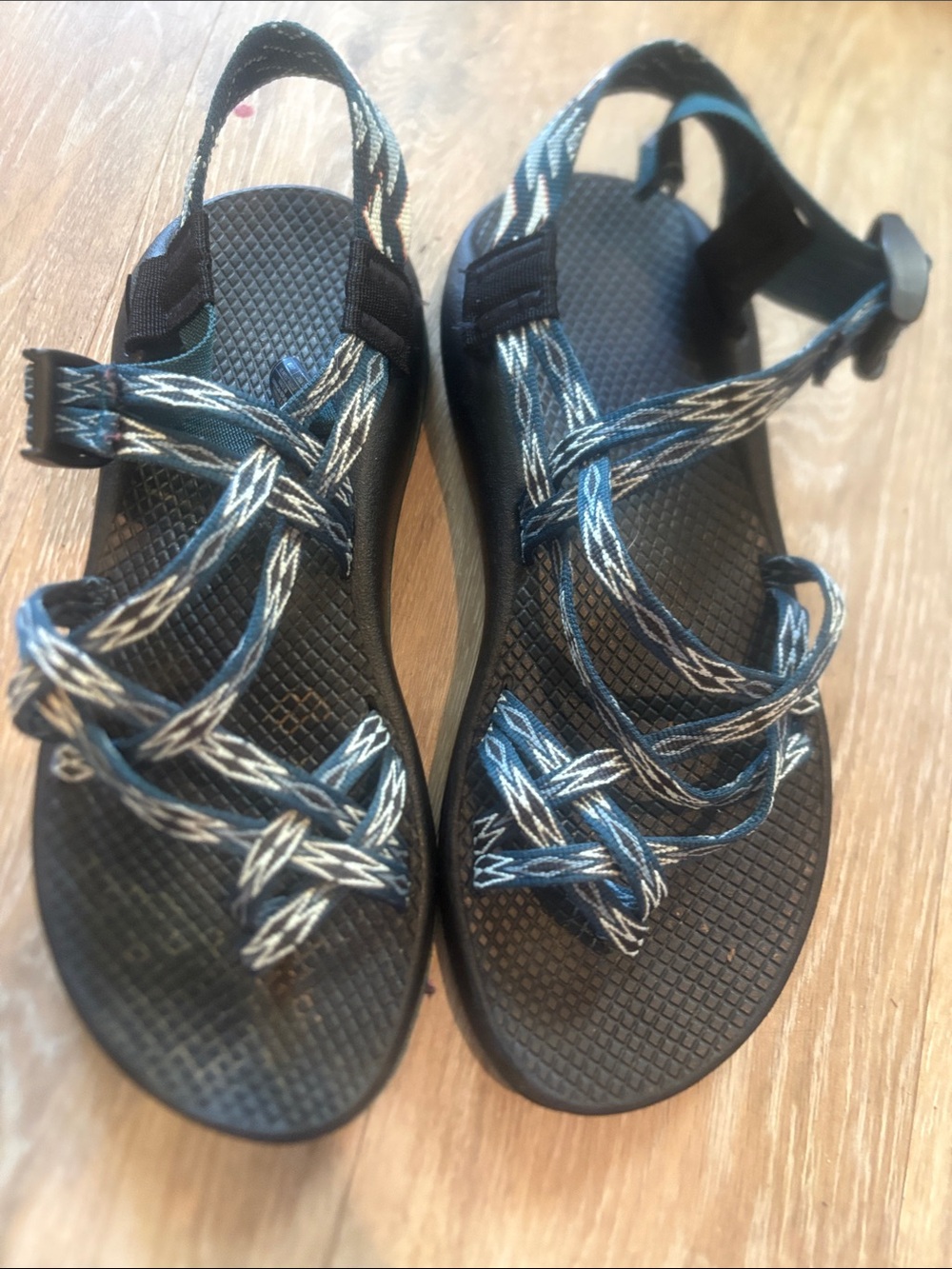 Chaco Teal and Black Strappy Sandal with Cream Accent